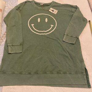 EASEL Green Smiley Face Pullover Sweatshirt Dress